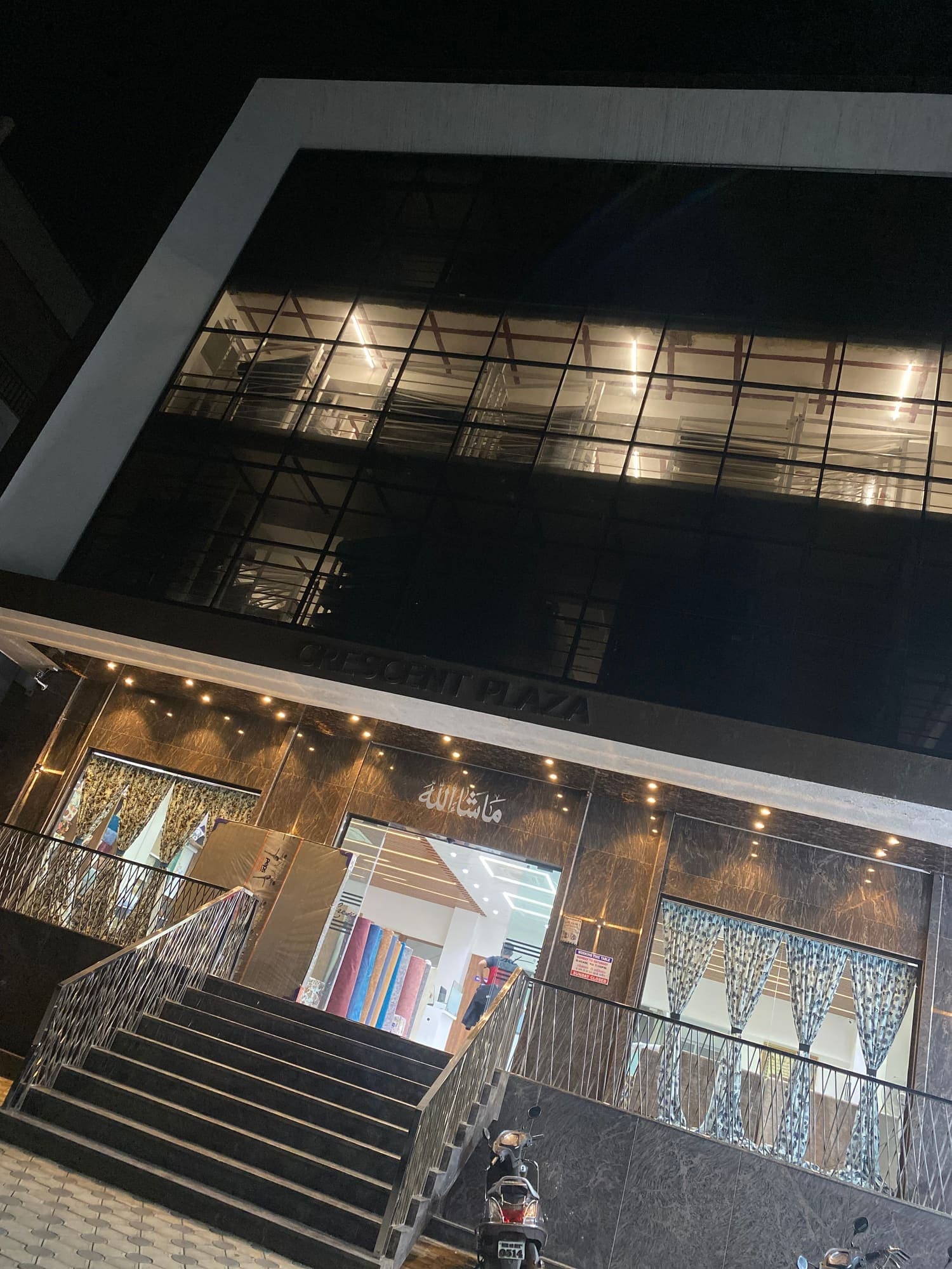 Showroom entrance and stair at night