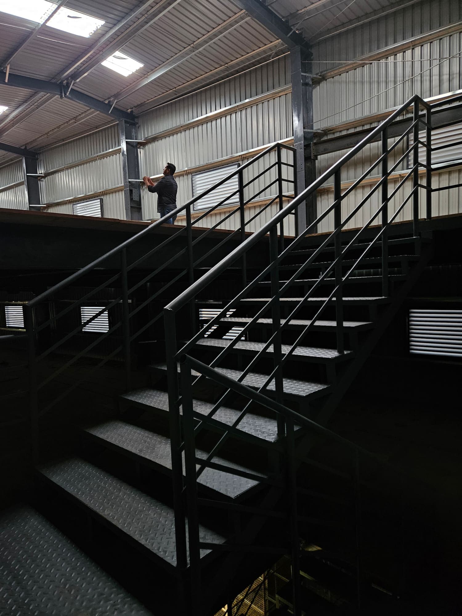 Steel staircase inside the finished stockyard
